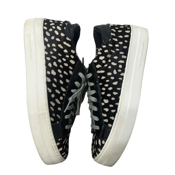 P448 John Calf Hair Spotted Cowiena Sneaker Black White Leather Size 39 - Picture 3 of 14